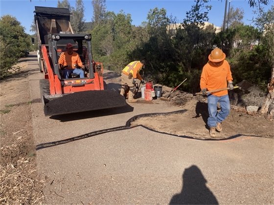 Construction crew working on sidewalk